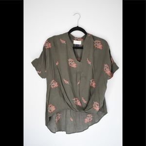 Army Green Floral Blouse